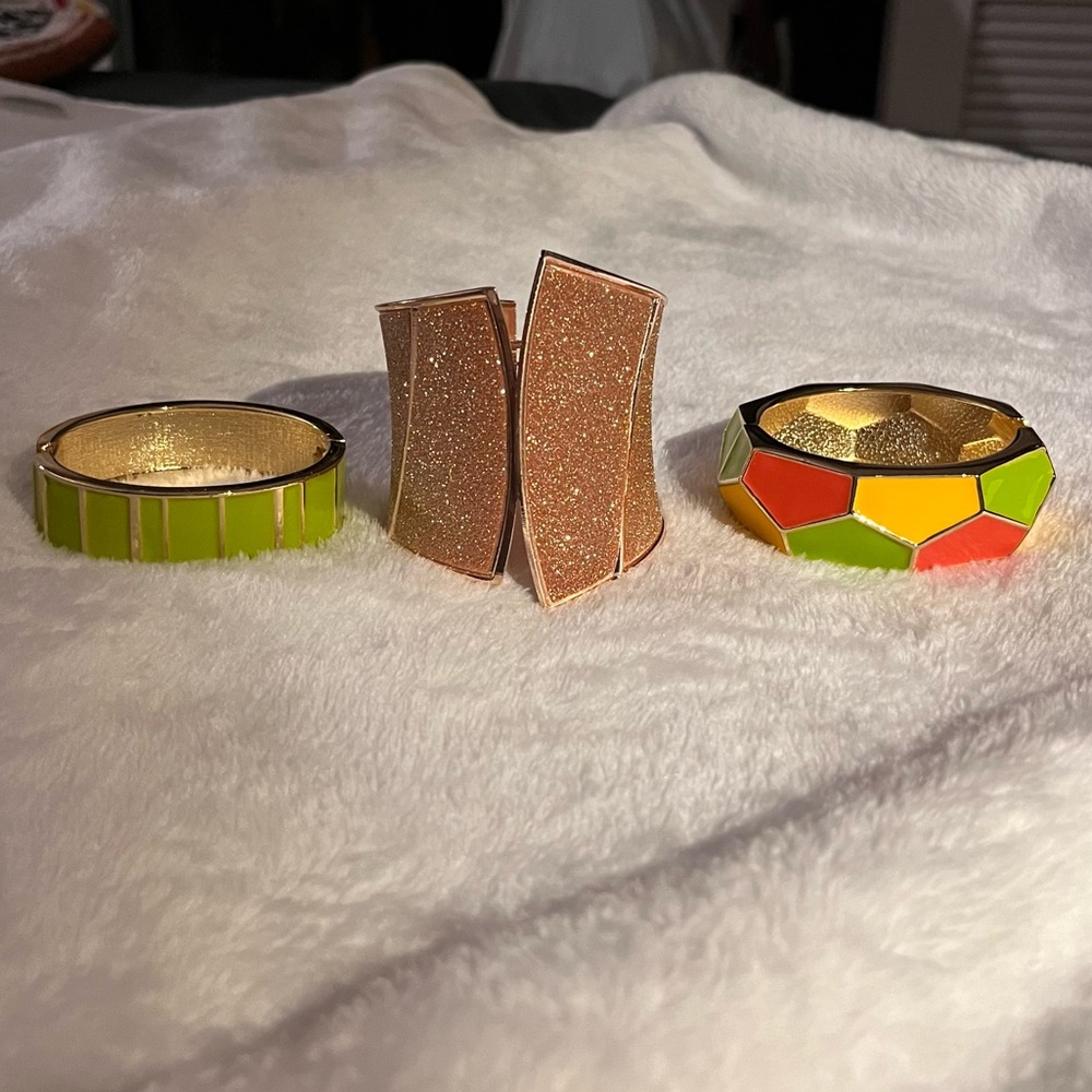 Lot of 3 Gold Toned Cuff Bangle Bracelets